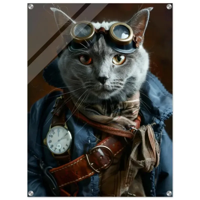 Schoolposter - Chartreux Katze, Steampunk-Outfit, Plexiglasdruck | St Tropez Art