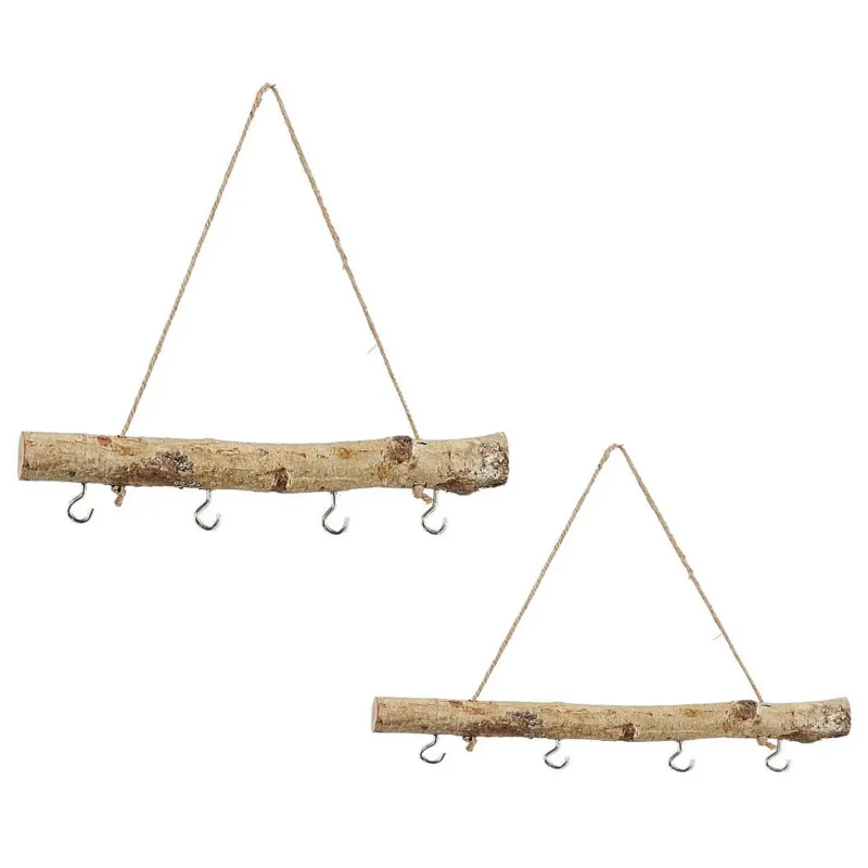 2er Set Deko Holz Stange zum Hängen mit Haken / 30 cm / Birkenholz, 2-Set