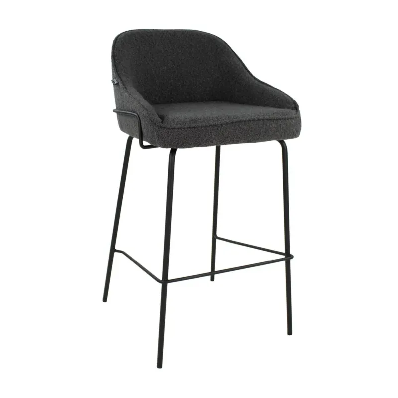 Barstuhl – Bouclé Stoff, Metallrahmen, Rückenlehne Design, Dunkelgrau - Sepp | Kick