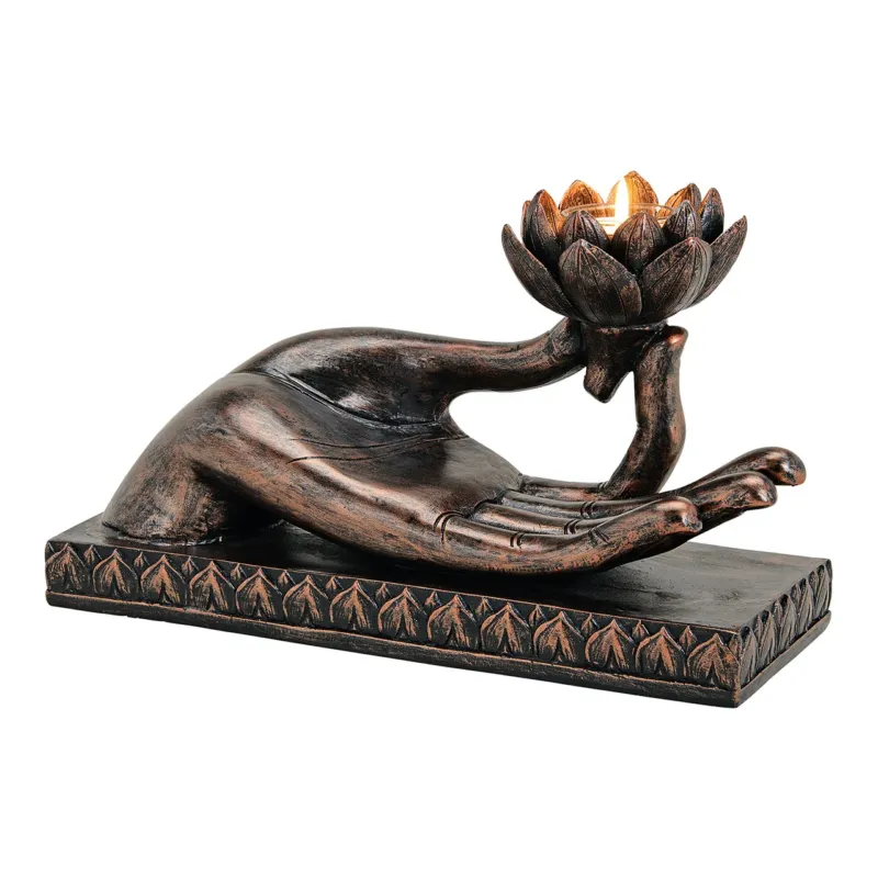 Teelichthalter – Buddha Hand, Poly Braun | Wurm