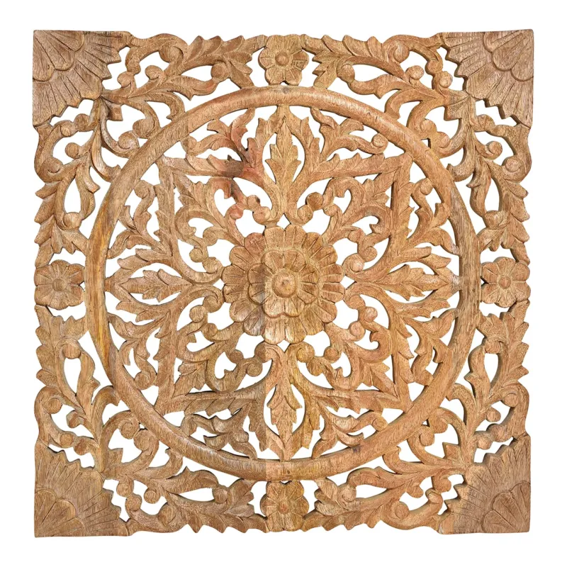 Wandbild mit Blumendekor aus Mangoholz, braunem Finish & dekorativer Struktur- Blumen | Wurm