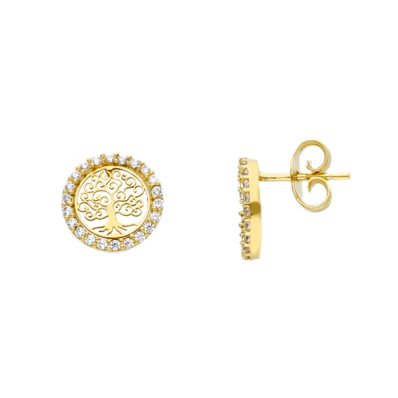18 Karat Lebensbaum Goldohrringe mit Zirkonia für Damen