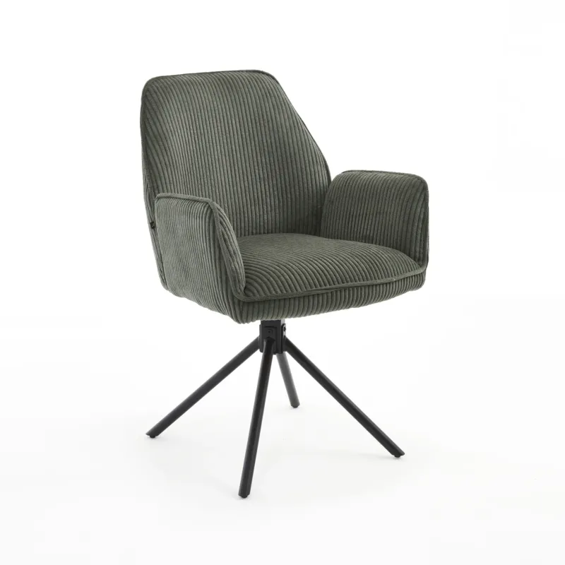 Esszimmerstuhl – Dunkelgrüner Stoff, Drehbare Sitzfläche, Schwarzes Gestell, 60 cm - Noah | Benoa