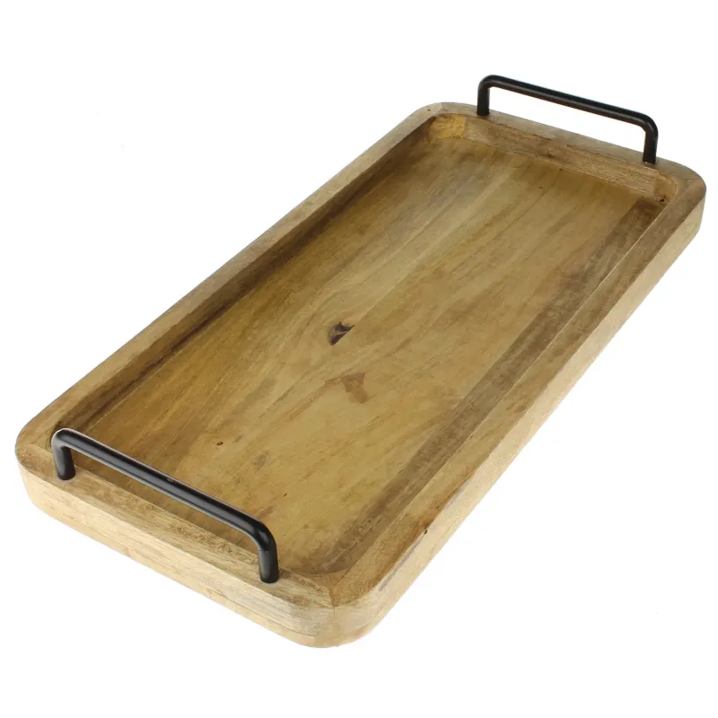 Tablett Mangoholz mit Metallgriff 50 cm