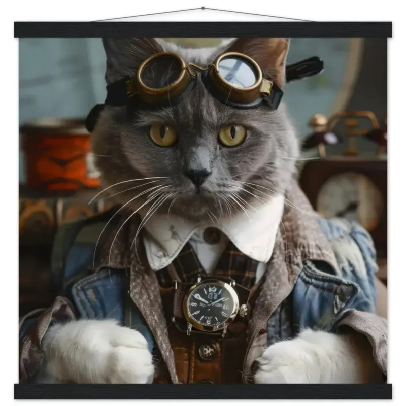 Schulposter – Chartreux Katze, Steampunk-Outfit, Brille | St Tropez Art