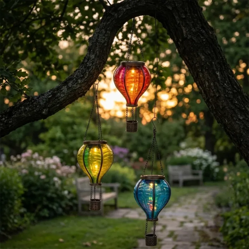3er Set Solar Ballon bunt 37 cm modern Deko Leuchte Garten LED Lampe Outdoor