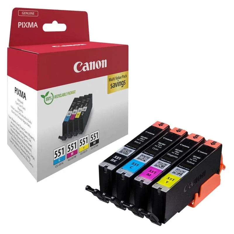 Canon CLI-551 BK/C/M/Y schwarz, cyan, magenta, gelb Druckerpatronen, 4er-Set
