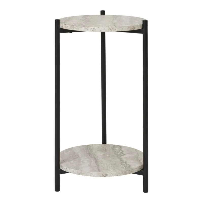 Beistelltisch – Travertin-Optik, 2 Ablagen, 46cm hoch - Leuven | House Nordic