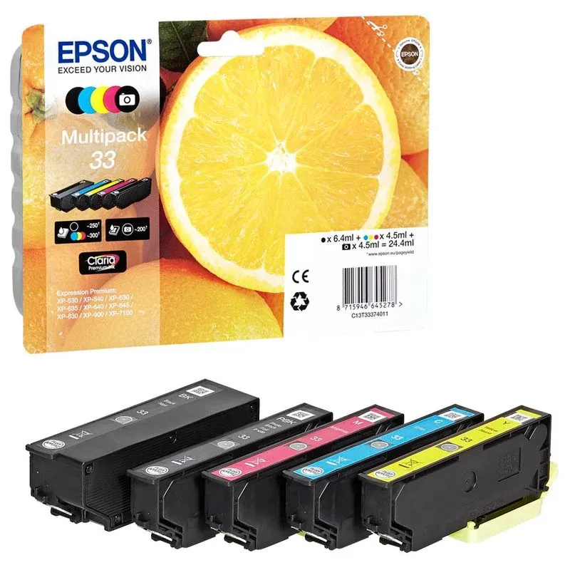 EPSON 33 / T3337 schwarz, cyan, magenta, gelb, Foto schwarz Druckerpatronen, 5er-Set