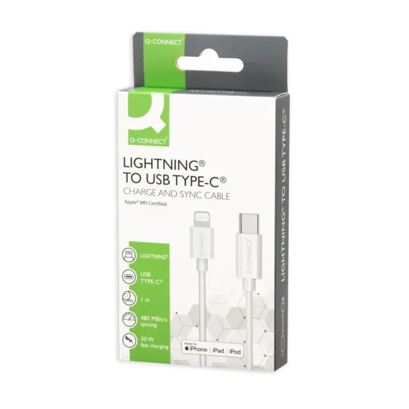 Q-CONNECT Ladekabel Lightning auf USB-C 2.0 1,0m weiß