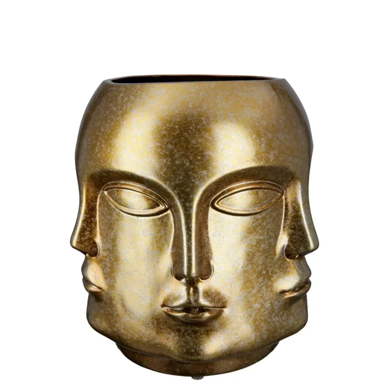 Gesichtsvase – Goldene Keramik, Glänzende Oberfläche, Klare Form - Crado | Gilde