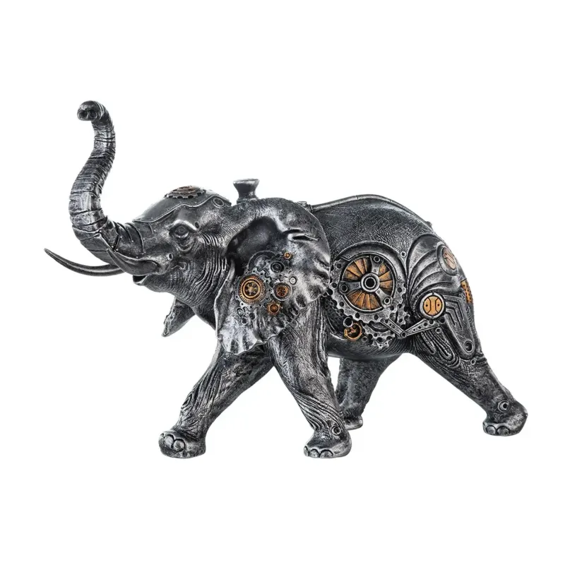 Dekofigur – Silberner Elefant, Kupferfarbener Akzent, Höhe 23 cm - Steampunk Elephant | Gilde