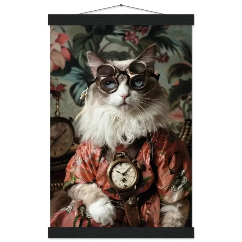Schulposter – Balinesische Katze, Steampunk-Outfit, antike Taschenuhr | St Tropez Art