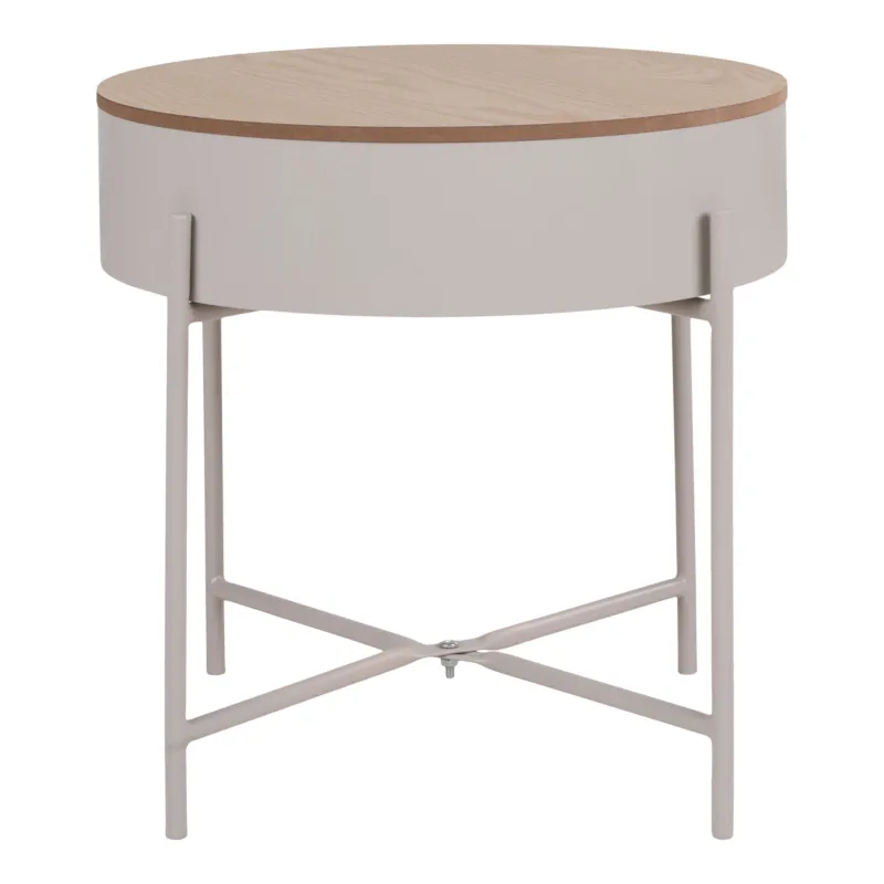Beistelltisch – Beige Stahl, Naturfarbene Tischplatte, 40 cm Höhe - Sisco | House Nordic