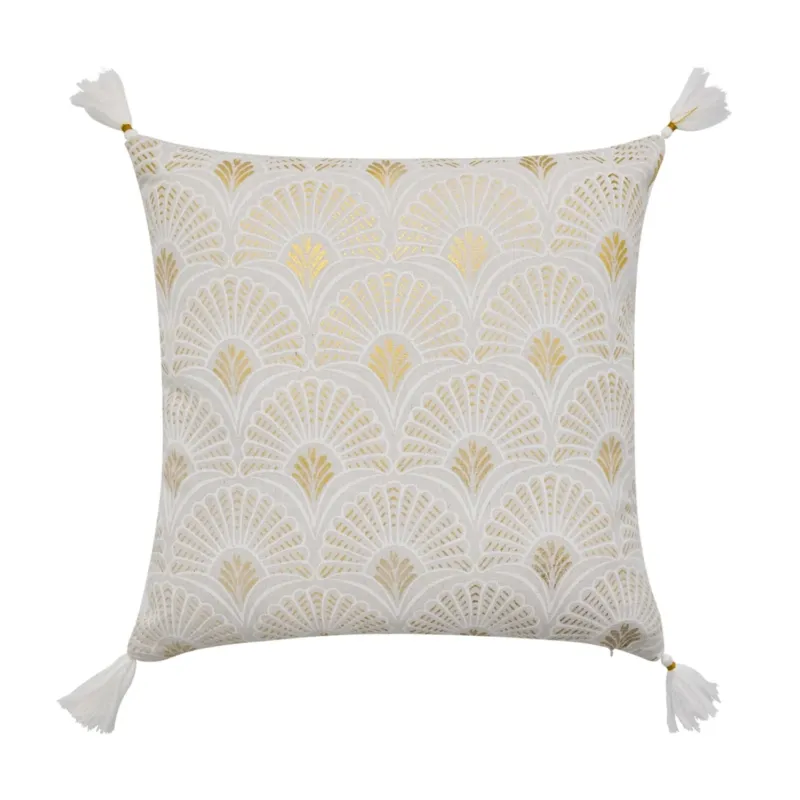 Dekokissen 30x50 cm mit Inlet Grau Weiß Gold-glänzend Sofakissen Zierkissen mit Quasten
