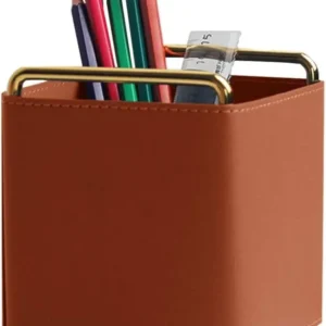 Leather Pen Pencil Holder Desktop Organizer Square