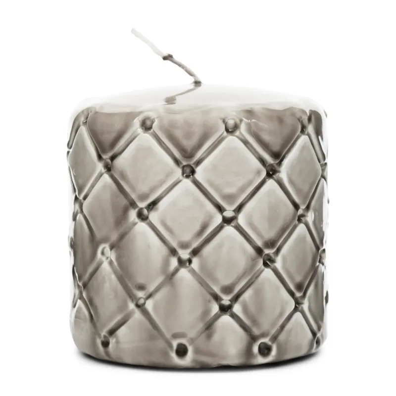 Stumpenkerze Beige Karomuster Paraffin (ØxH 9,5x10) - Pillar | Rivièra Maison - Esszett Luxury | Stilvolles Wohnen mit Charakter