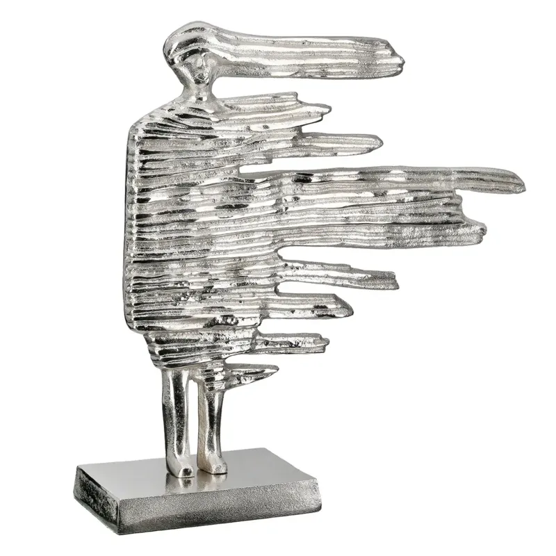 Skulptur – Silbernes Aluminium, Frauenmotiv, Fester Sockel - Verwehung | Gilde