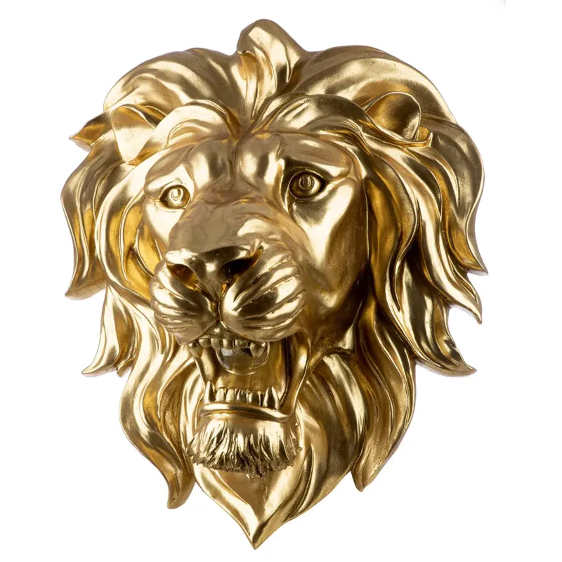 Wandobjekt – Goldene Optik, Löwenkopf, Leuchtendes Design - King of the Savannah | Gilde