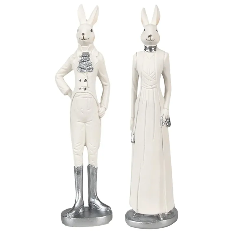 Dekofigur Osterhase männlich od. weiblich Osterdekoration Weiß Polyresin Hasenfigur Hase
