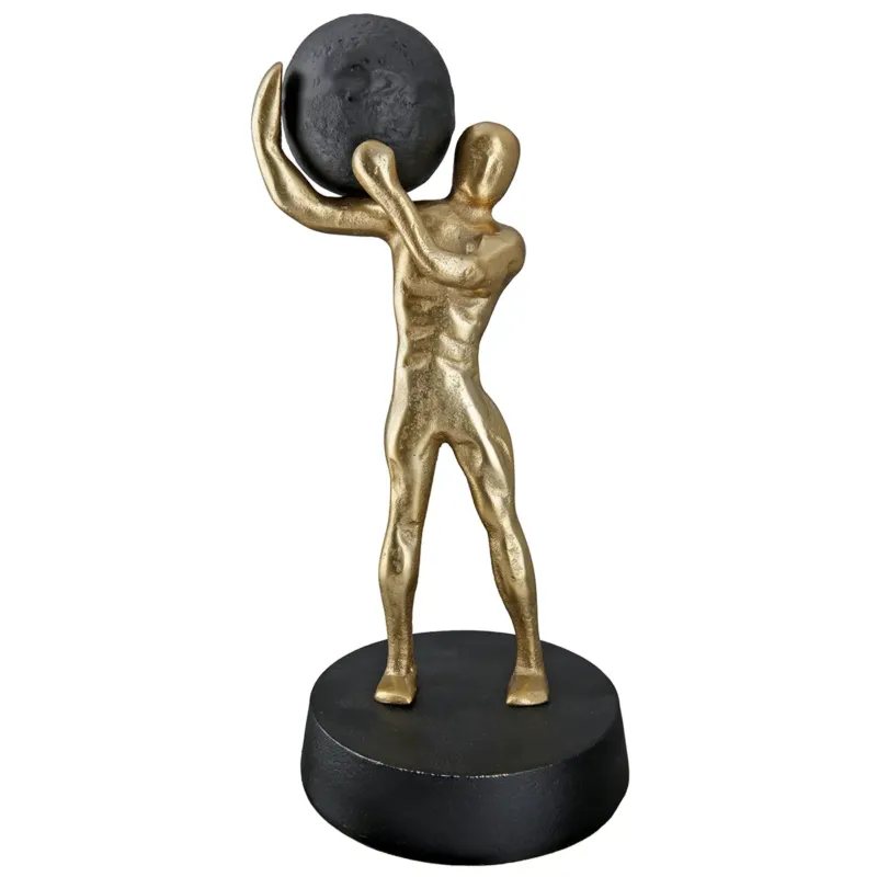 Skulptur – Goldfarbenes Finish, Kugeldesign, Mannmotiv, Höhe 35.5 cm - Strong | Gilde