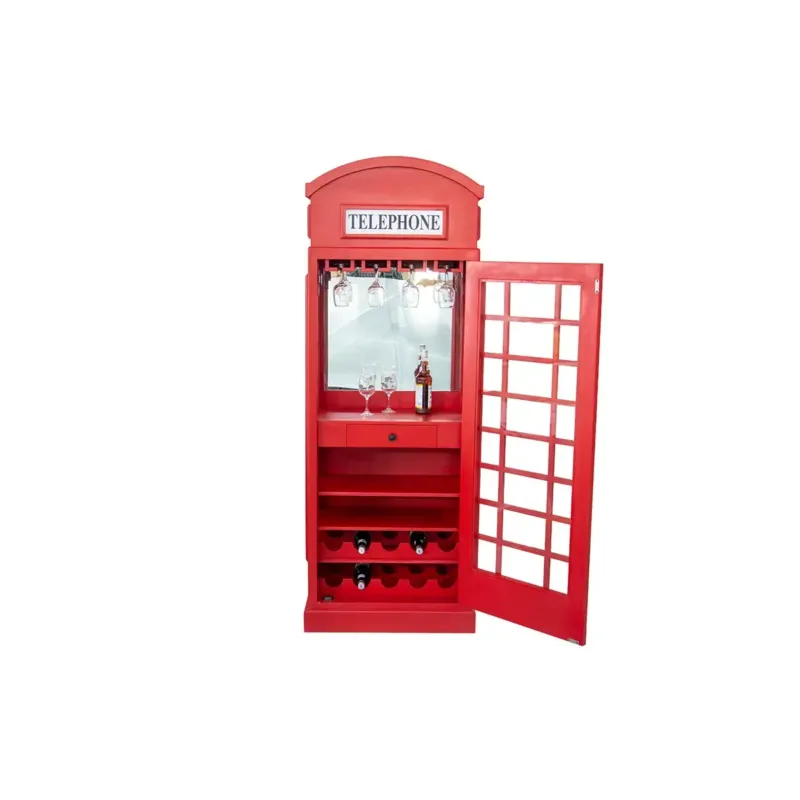 Weinregal – Rotes Mangoholz, Recyceltes Material, Ikonische Telefonzelle, 200 cm - Telefonzelle | Gilde