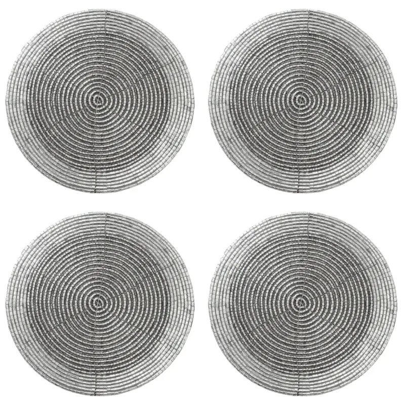 4er Set Glasuntersetzer Perlen Schwarz, Weiß oder Silber Getränkeuntersetzer 10 cm