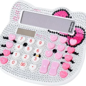 Kitty Diamonds Desktop Calculator 12 Digit Solar and Battery Dual Power White