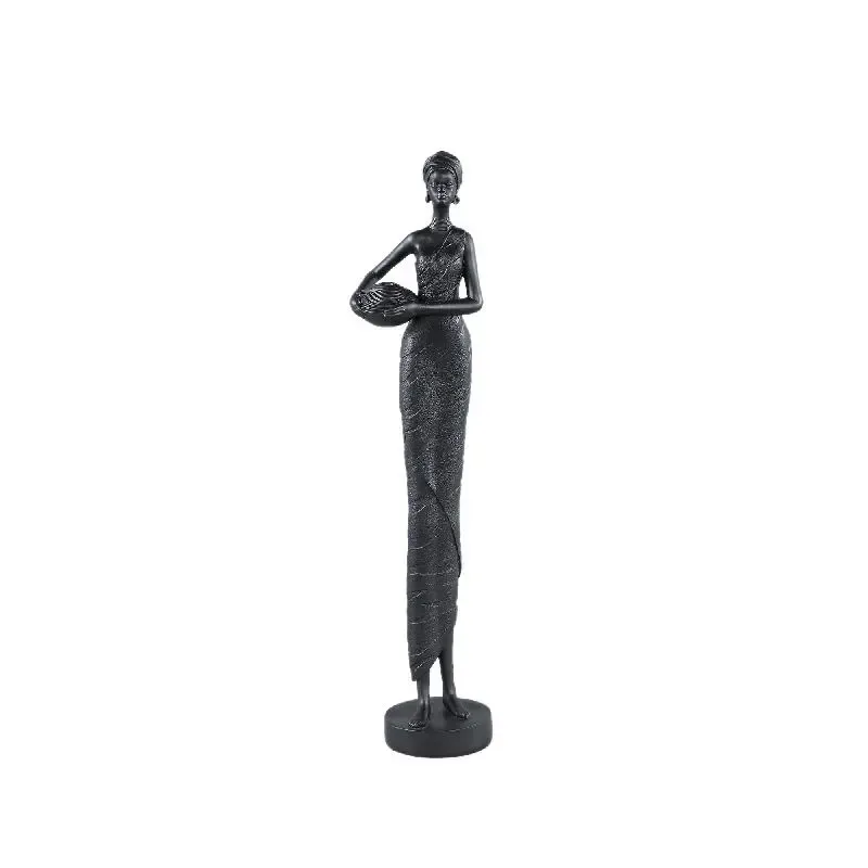 Statue – Frauen Design, Polyresin Material, Schwarz, Topf Haltend Niedrig – Rafah | PTMD