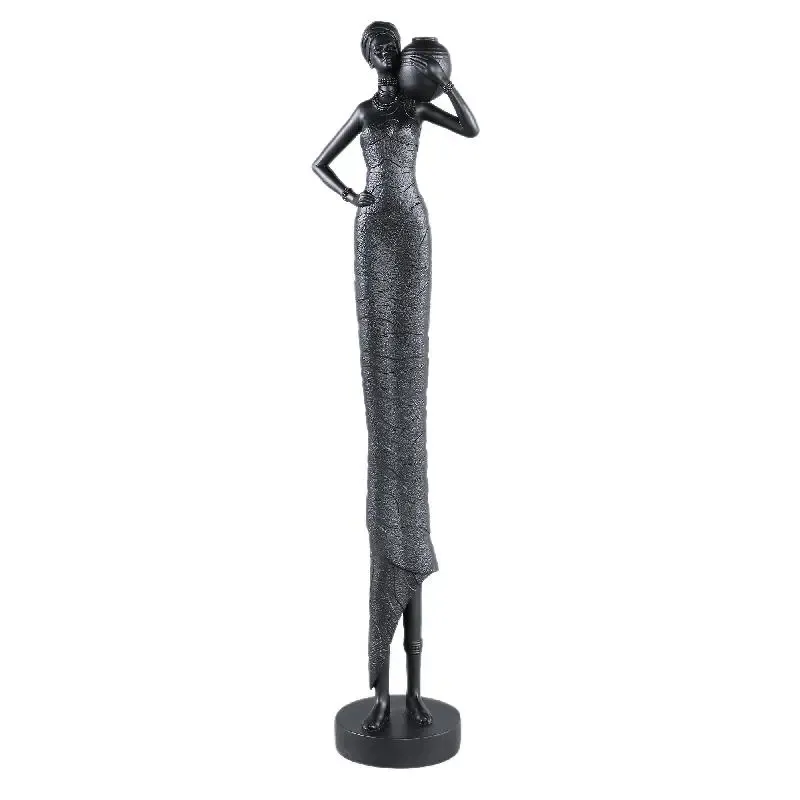 Statue – Frauen Design, Polyresin Material, Schwarz, Topf Auf Schulter – Rafah | PTMD