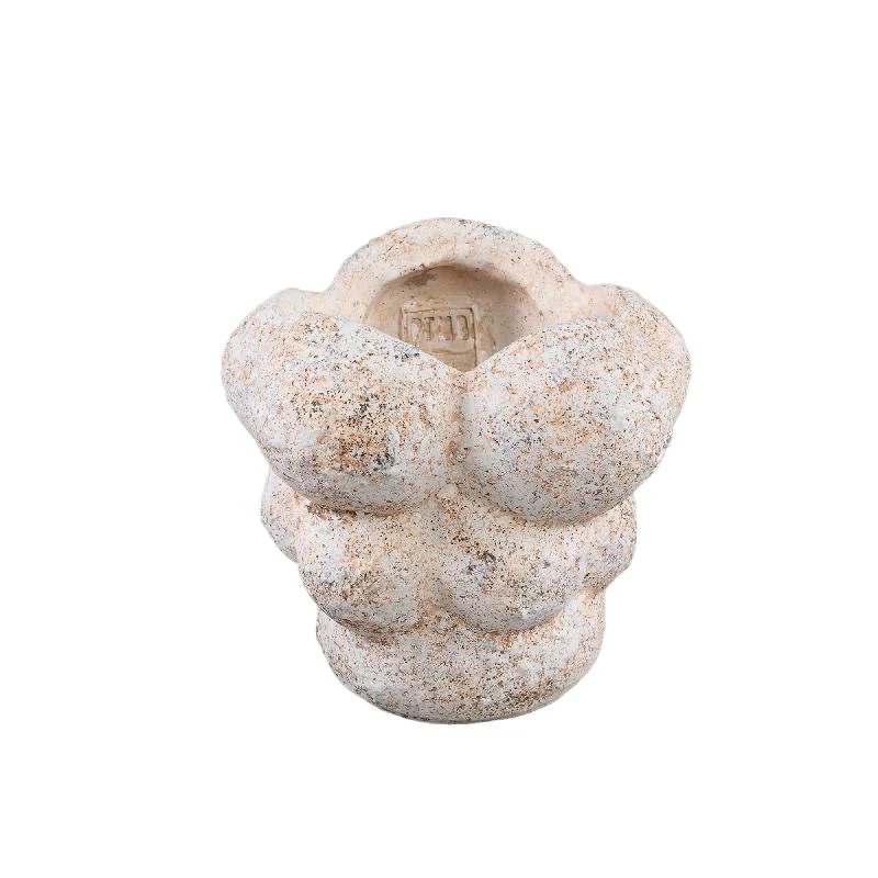 Blumentopf – Zement Material, Kreis Muster, Creme Farbe, M – Vasilisa | PTMD