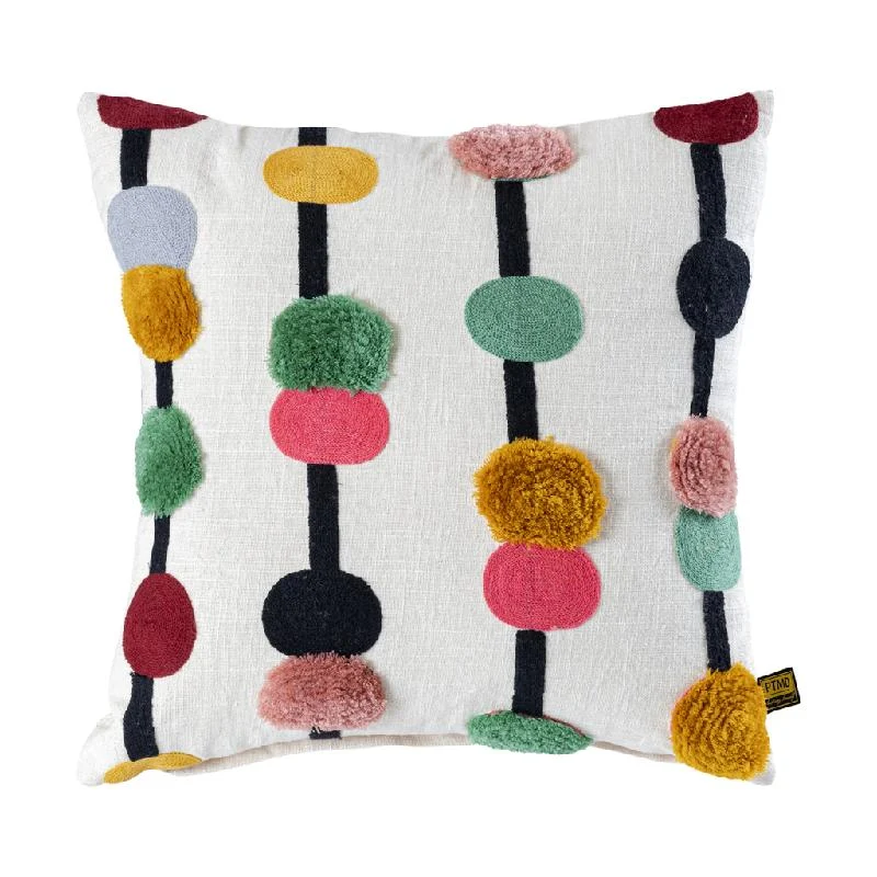 Kissen – Baumwolle, Gesticktes Punktmuster, Quadratische Form, Rosa – Prinay | PTMD
