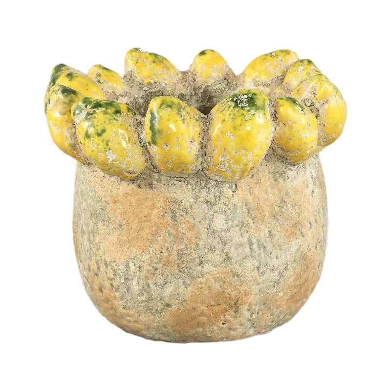 Topf – Zitronenrand Design, Runde Form, Gelbe Farbe, Terrakotta Keramik, L – Fruitsy | PTMD