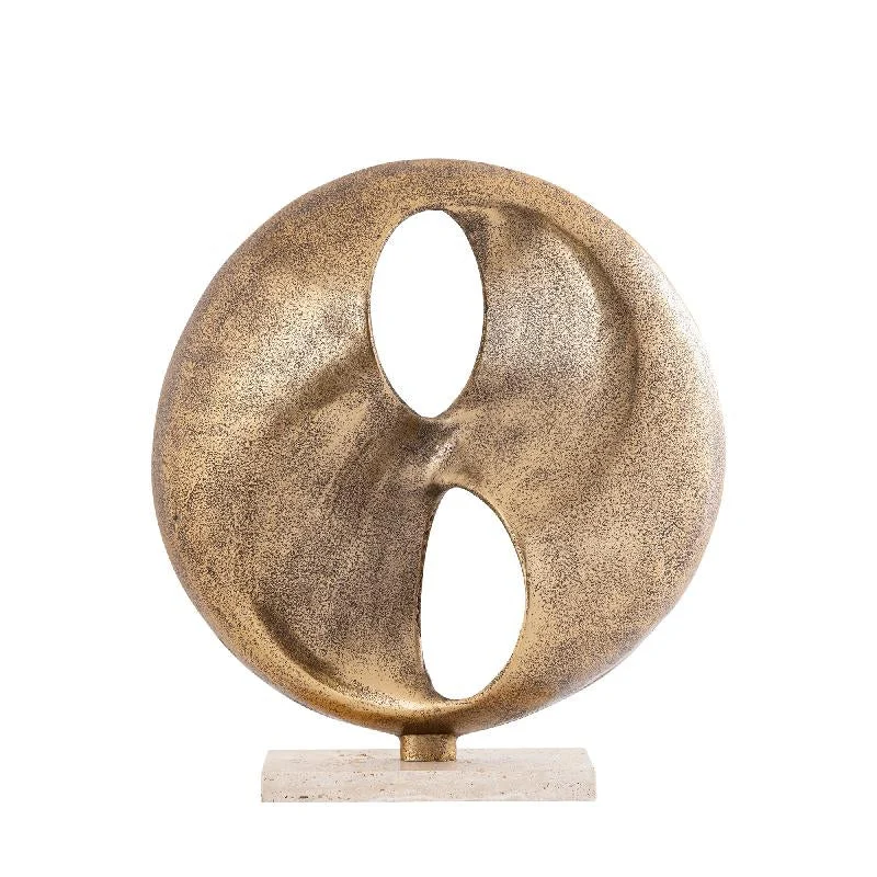 Statue – Modernes Design, Abstrakte Form, Aluminium Material, Travertin Basis, Gold, L – Deuie | PTMD
