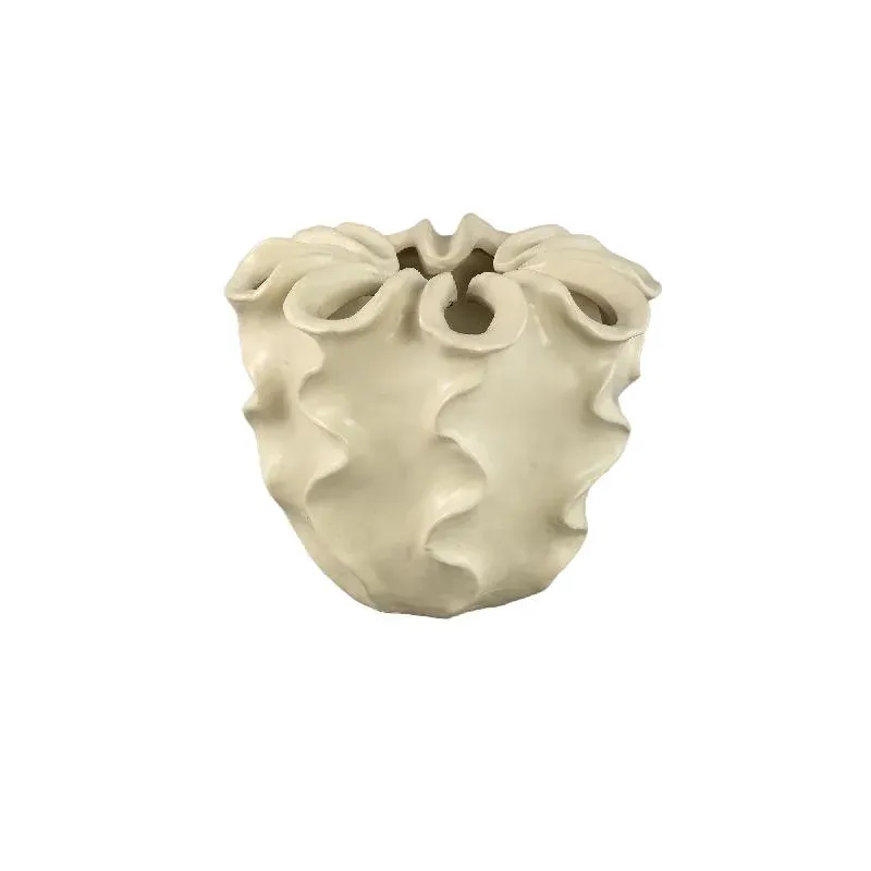 Topf – Cremefarbene Oberfläche, Matte Oberfläche, Gewelltes Muster, Steinzeug, M – Rudie | PTMD