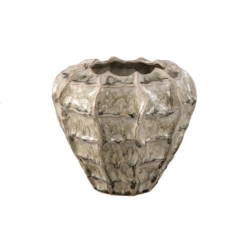Topf – Cremefarbene Oberfläche, Runde Form, Gewellte Struktur, Steinzeug, L – Cedric | PTMD