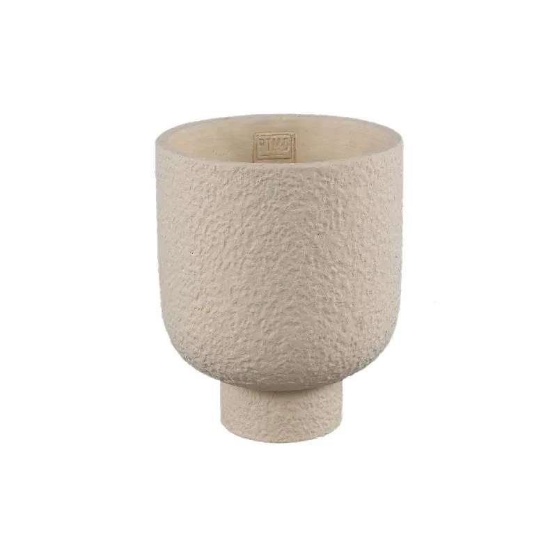 Blumentopf - Runder Zement, Raue Oberfläche, Creme, L – Monder | PTMD