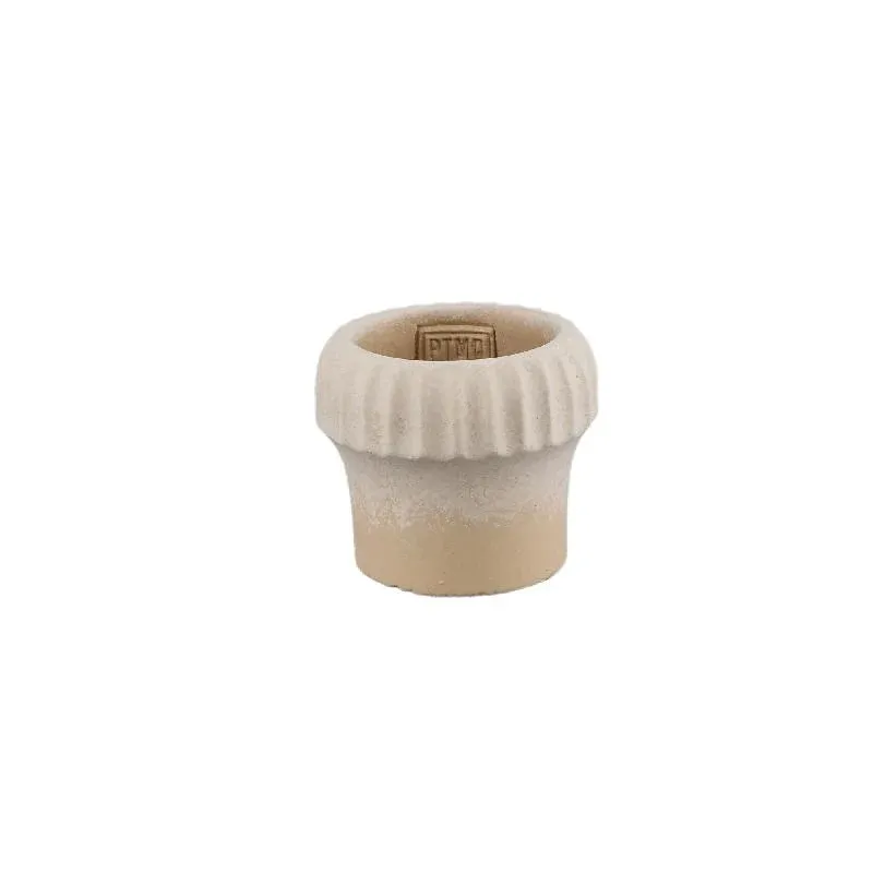 Blumentopf – Gerippter Rand, Runde Form, Beige Oberfläche, Zement Material, XS – Emilee | PTMD