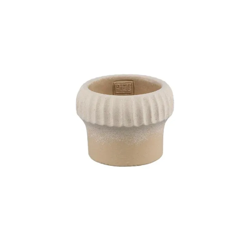 Blumentopf – Gerippter Rand, Runde Form, Beige Oberfläche, Zement Material, S – Emilee | PTMD