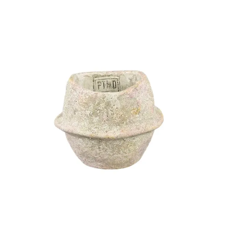 Blumentopf – Beige Farbe, Mittellinien Design, Zement Material, XS – Haania | PTMD