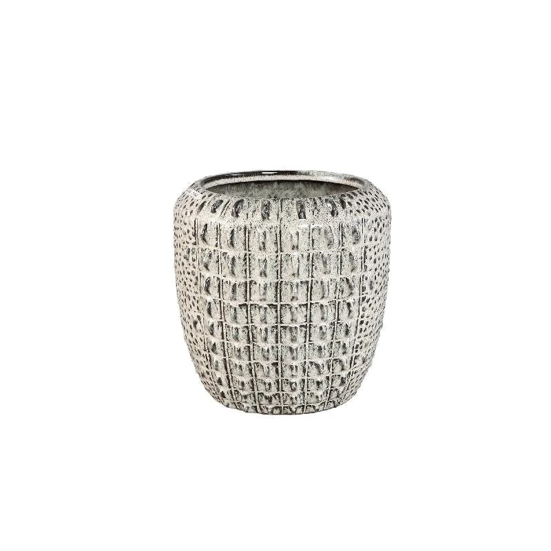 Topf – Cremefarbene Oberfläche, Runde Form, Krokodilmuster, Keramik Material, M – Crocco | PTMD