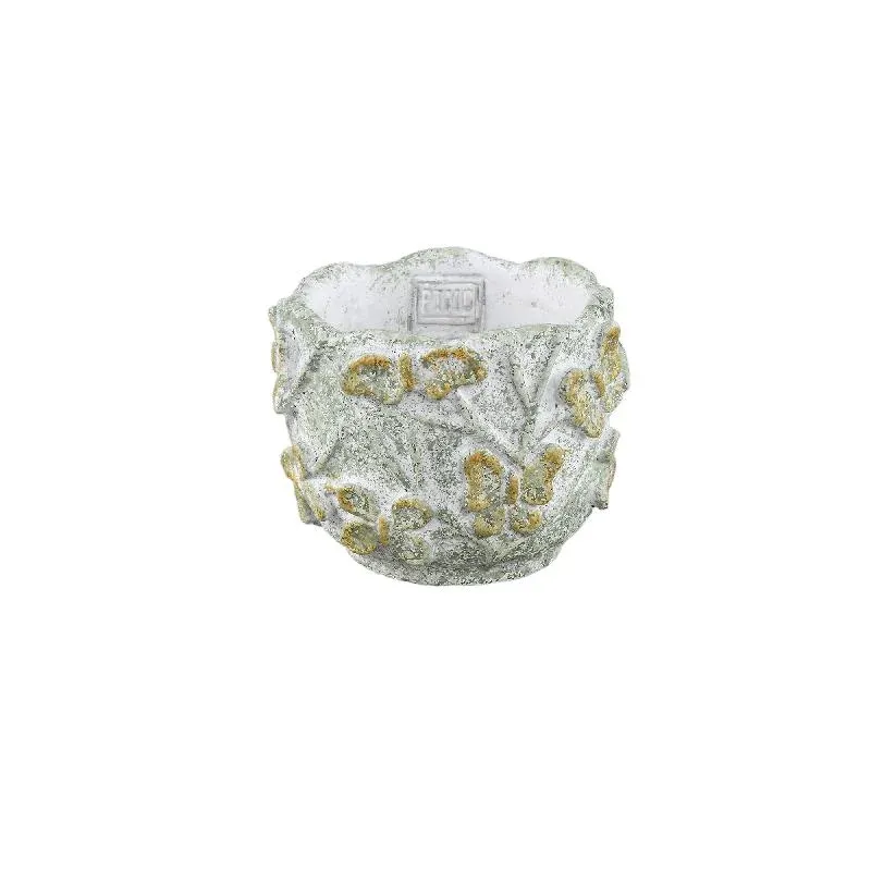 Blumentopf – Runde Form, Zement Material, Schmetterling Muster, Grüne Oberfläche, S – Sterlin | PTMD