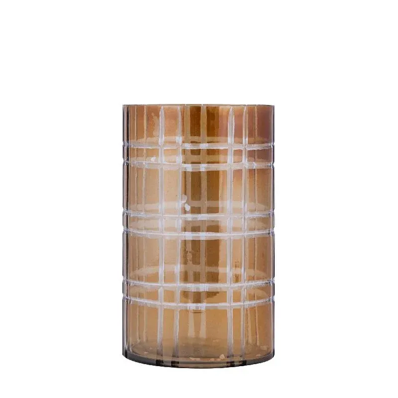 Windlicht – Streifen Design, Runde Form, Glas Material, Dunkelbraun, M – Divit | PTMD