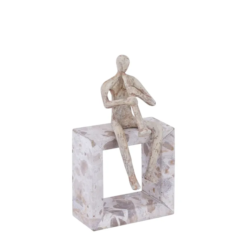 Statue – Trompeten Design, Aluminium Material, Beige, Marmor Basis – Aleria | PTMD