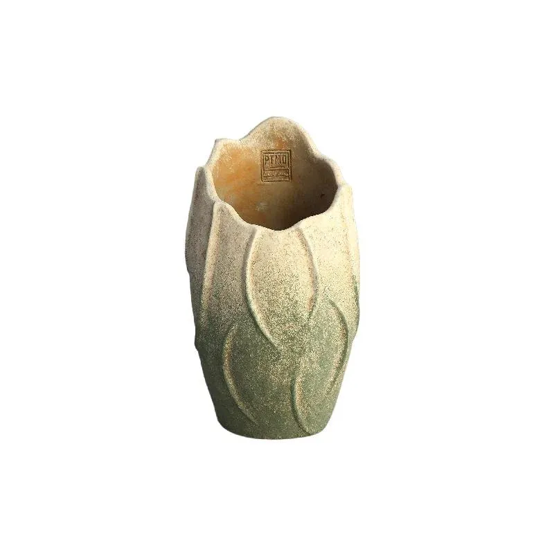 Topf – Wellen Design, Zement Material, Runde Form, Grün, L - Ryla | PTMD