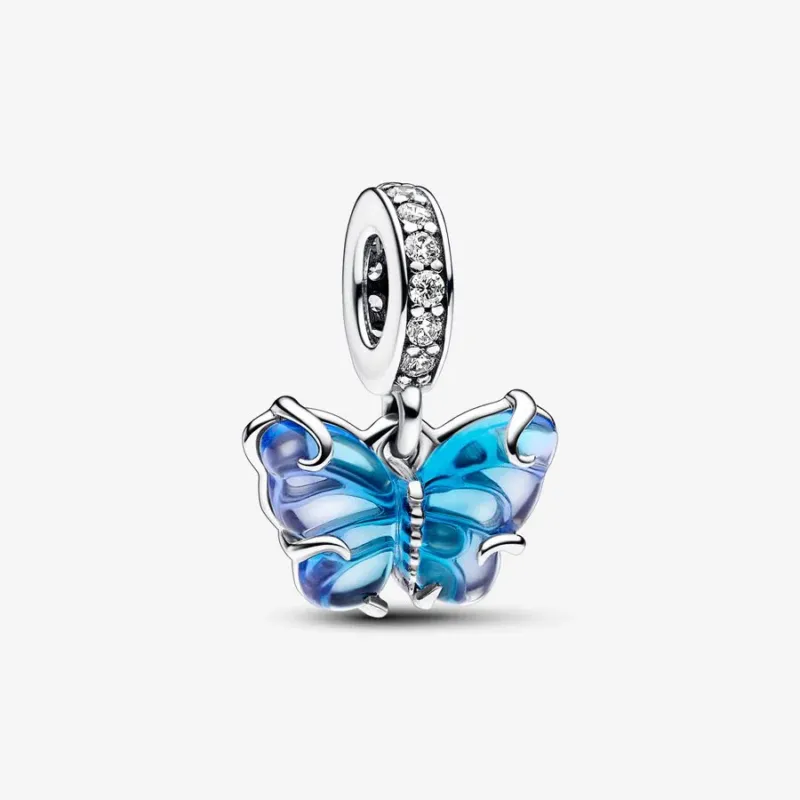 Pandora Charm-Anhänger: Schmetterling - Blauer Murano-Glas, Cubic Zirkonia