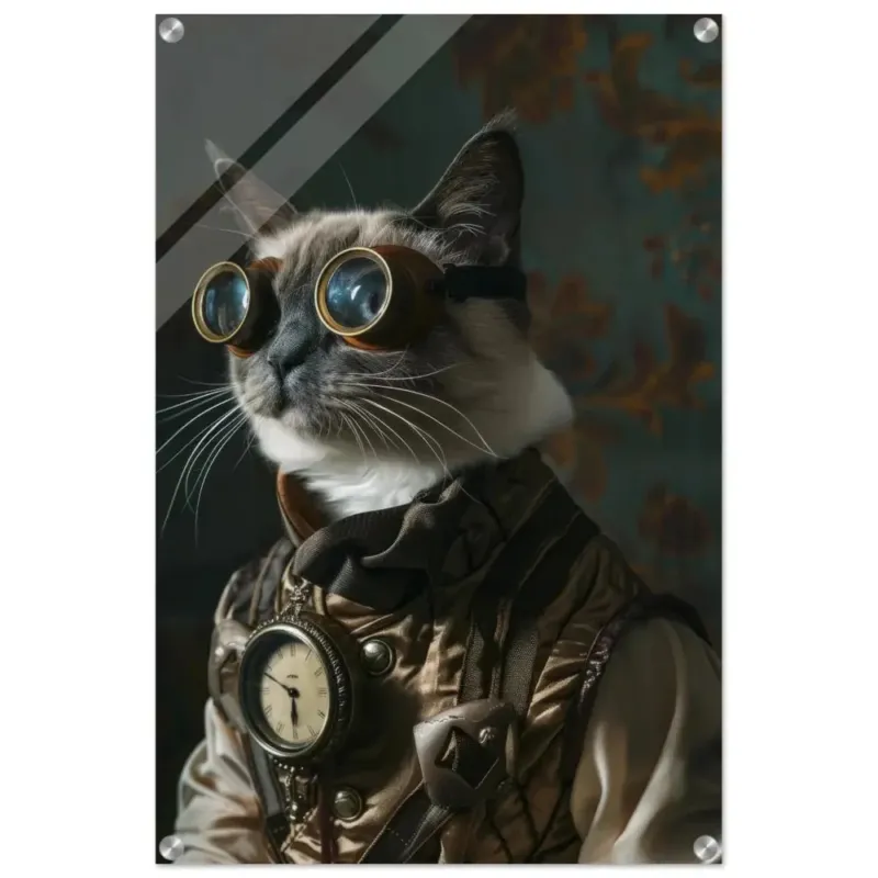 Schulposter Tonkinese Katze – Steampunk-Outfit – Vintage Illustration | St Tropez Art