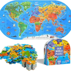 Mideer Floor Puzzle for Kids 4-8, 100 Piece World Map Jigsaw Puzzle