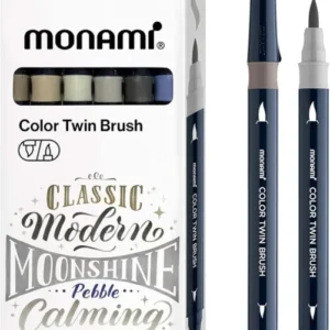 MONAMI Color Twin Brush Marker Pens,Grey Mood 6-Pack