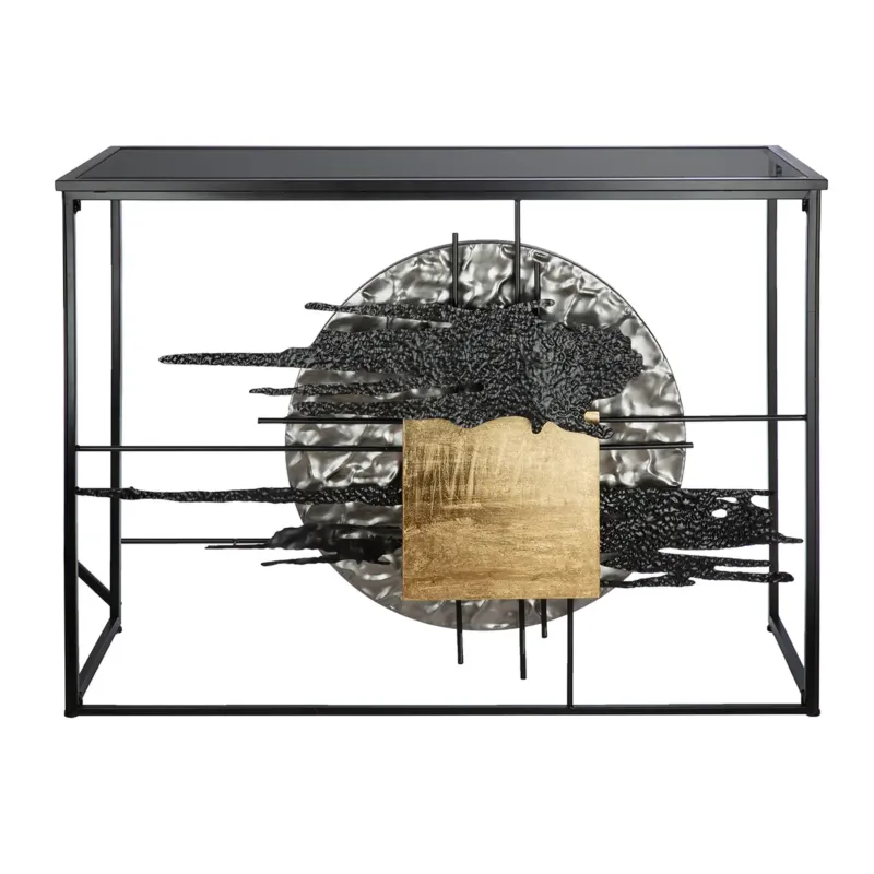 Sideboard – Goldfarbene Akzente, Schwarzes Metallgestell, Integriertes Reliefdesign - Meteor | Gilde